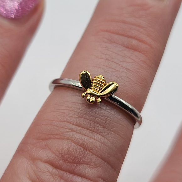 Dainty Bumble Bee Ring Gold and Silver Size 6.5 - Picture 7 of 15